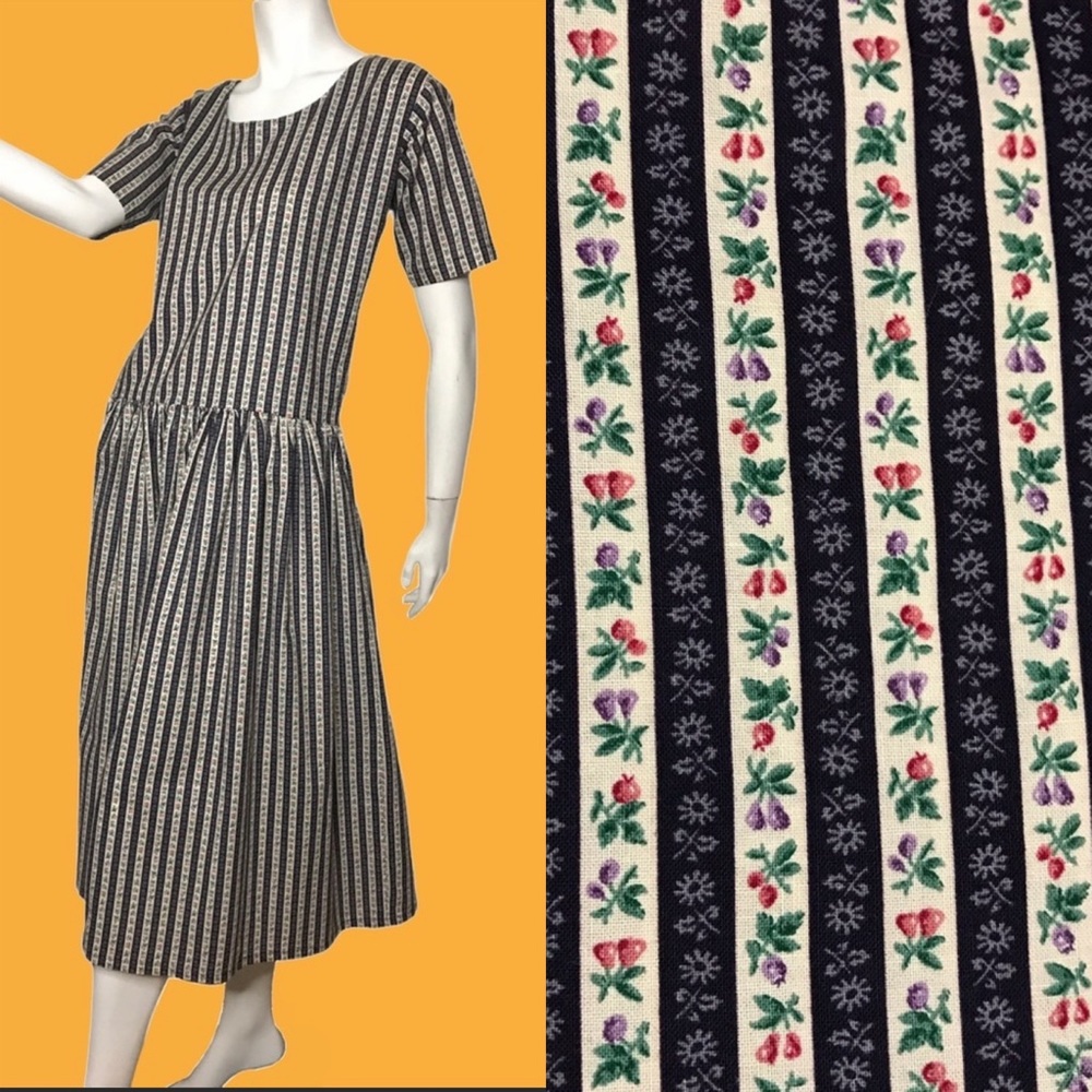 Cottagecore Drop Waist Modest Midi Dress Prairie